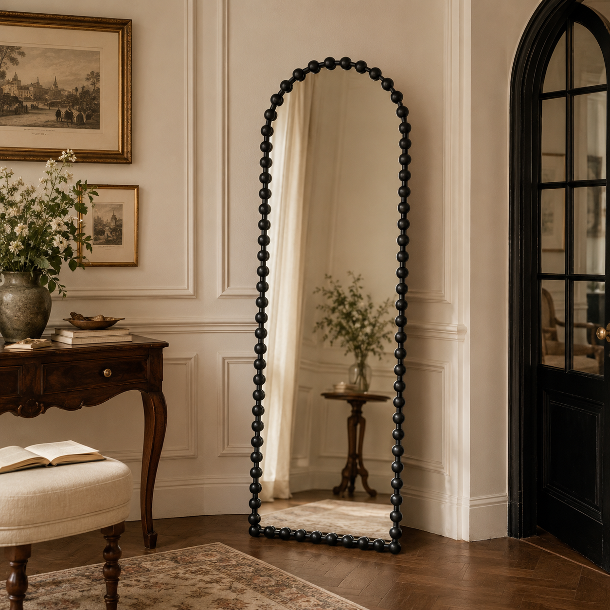 Black Beaded Arch Mirror