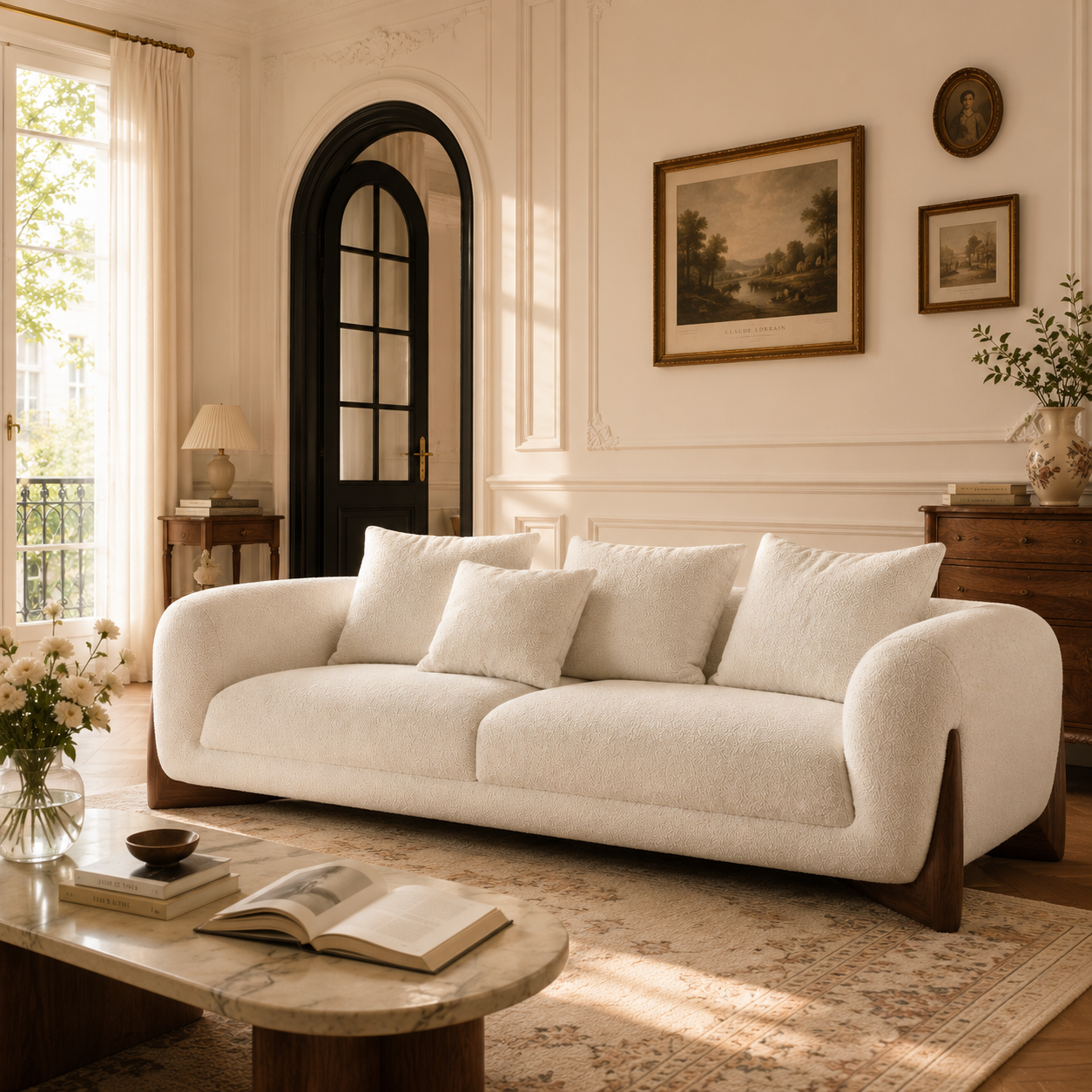 Curved Bouclé Sofa