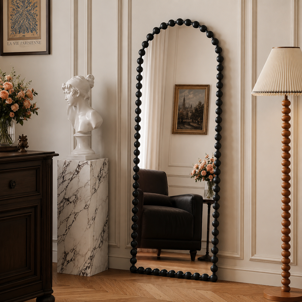 Black Beaded Arch Mirror