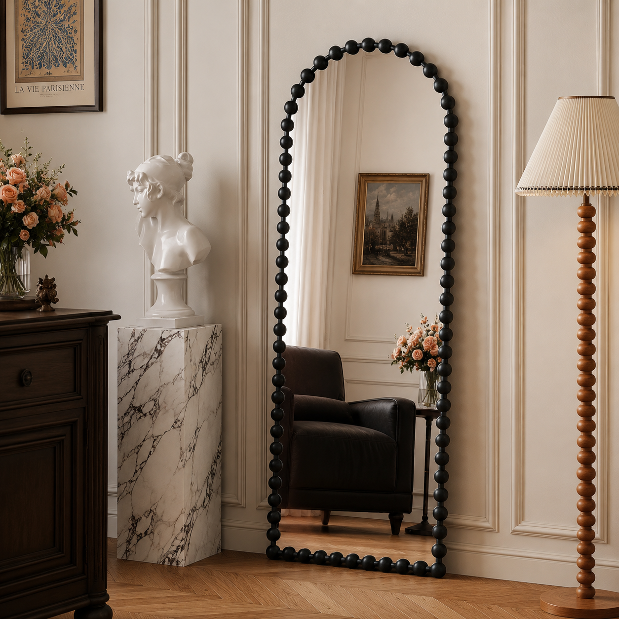 Black Beaded Arch Mirror