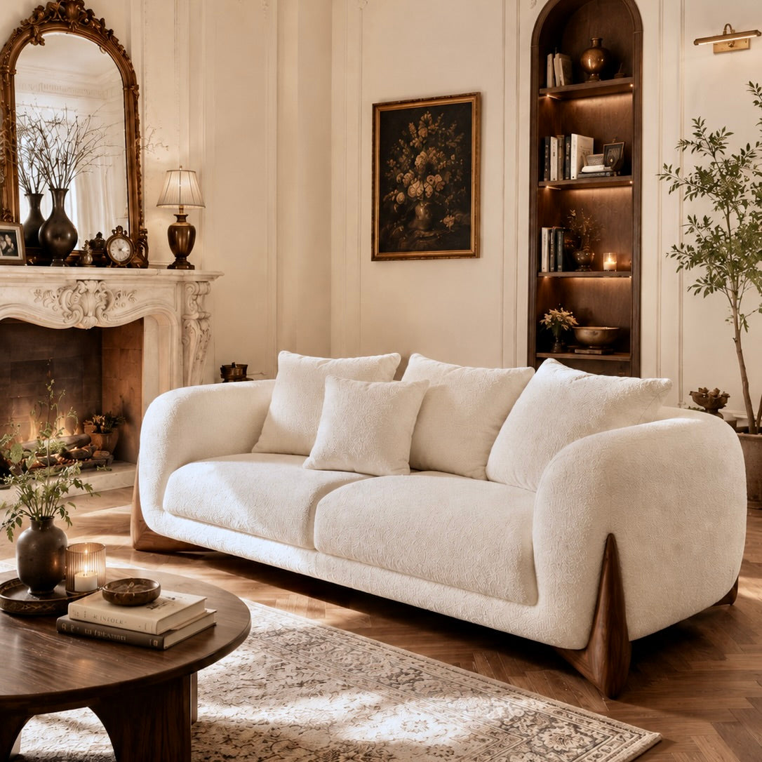 Curved Bouclé Sofa