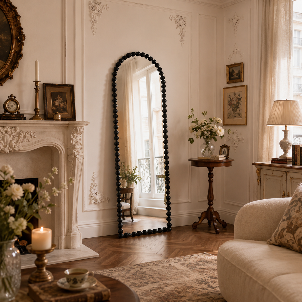 Black Beaded Arch Mirror